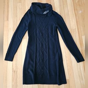 White House Black Market Cowl Neck Cable Knit Black Sweater Dress Sz Medium.